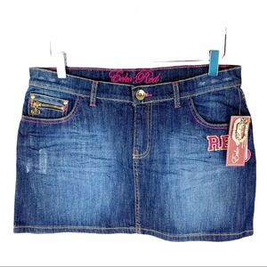 Echo Red Juniors Mini Jean‎ Skirt w/ Patches NWT